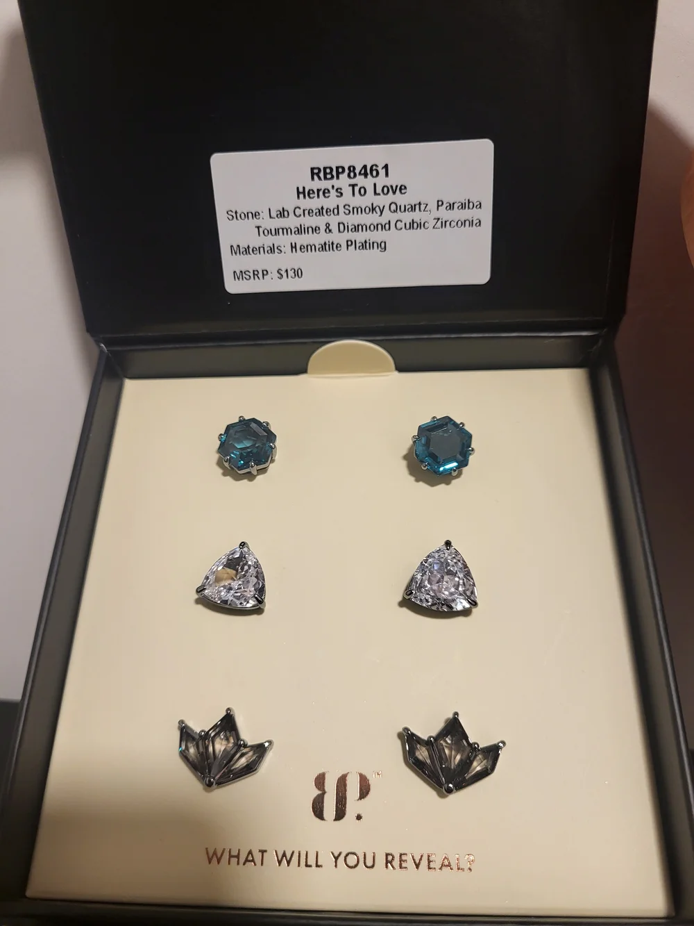 3-Pair Stud Earring Set - Teal & Clear Hematite - Picture 1 of 2